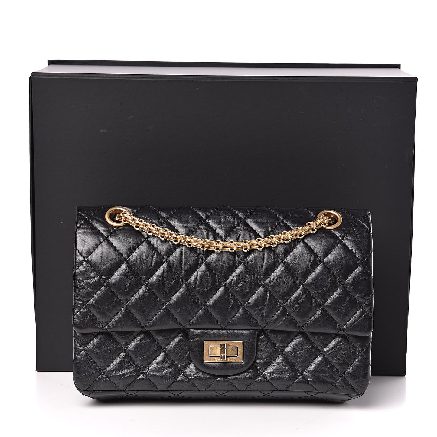 Aged Calfskin Quilted 2.55 Reissue 225 Flap Black