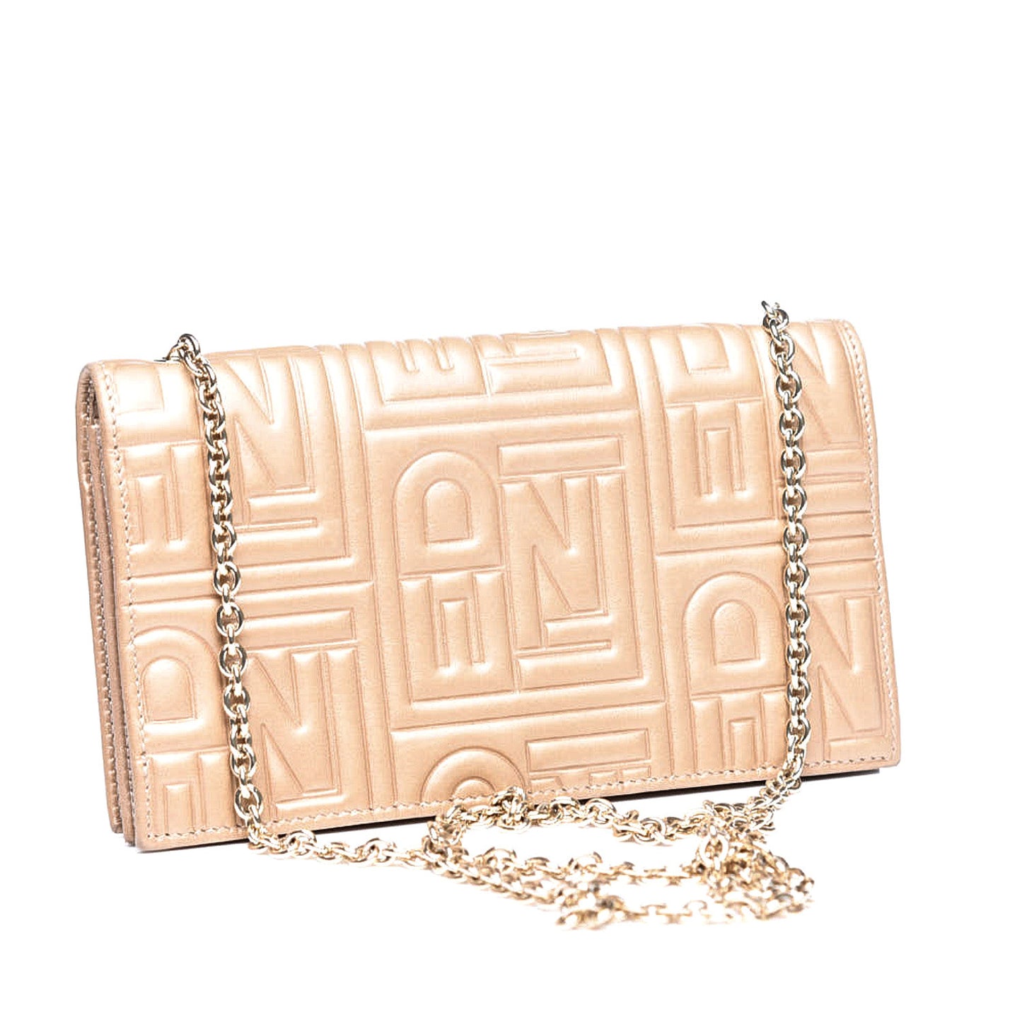 Metallic Nappa Logo Embossed Long Wallet On Chain Gold
