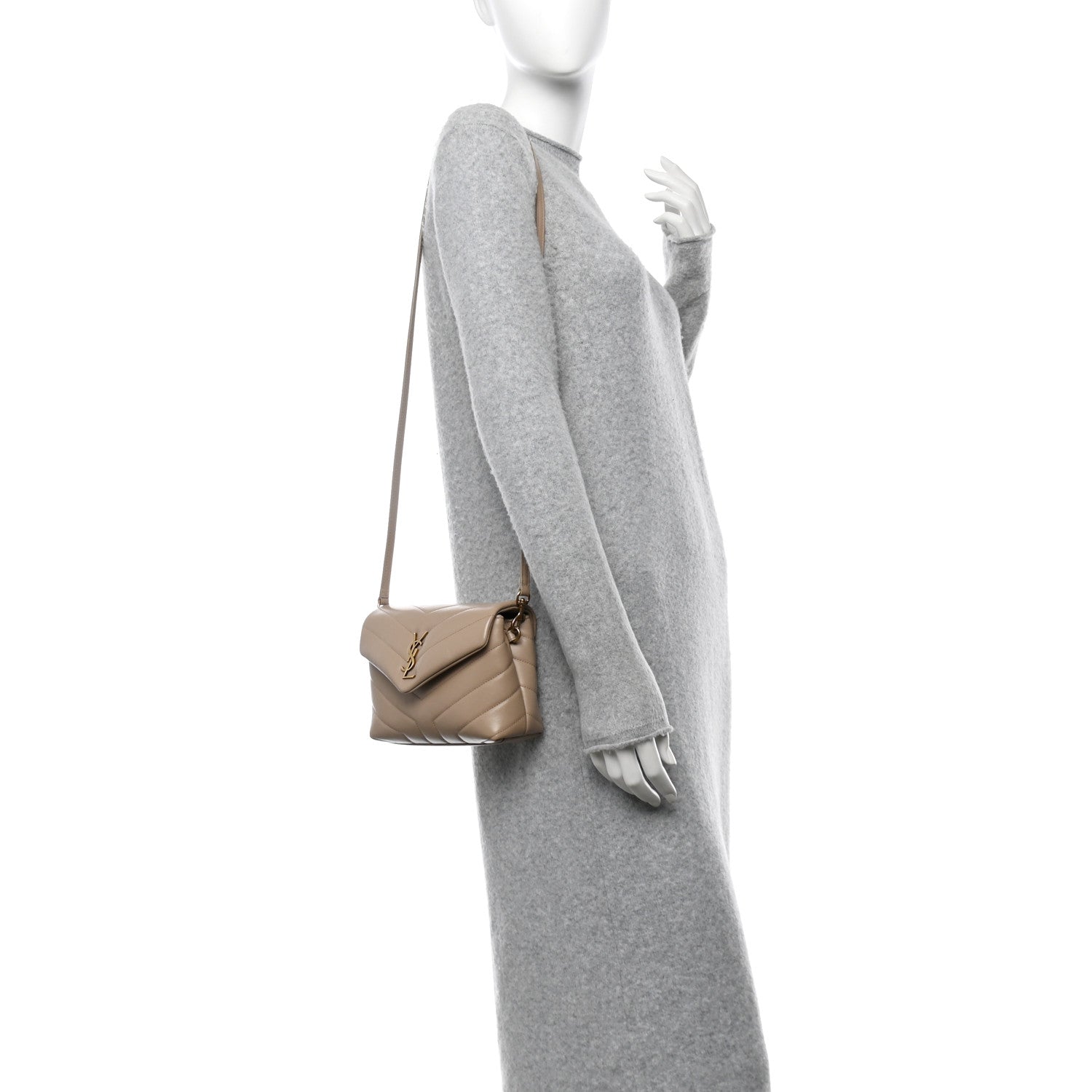 Saint Laurent Calfskin Y Quilted Monogram Toy Loulou Crossbody Bag Dark Beige 2 of 10