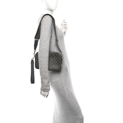 Gucci GG Supreme Monogram Textured Dollar Calfskin Web Ophidia Wristlet Shoulder Bag Grey Black Graphite Grey 2 of 11