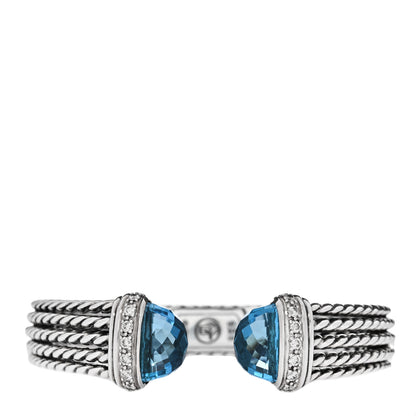 David Yurman Sterling Silver Diamond Blue Topaz Wheaton Cuff Bracelet 1 of 3