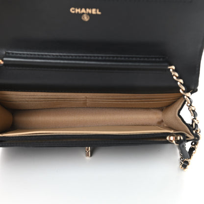 Chanel Velvet Quilted Pearl Crush Wallet On Chain WOC Black 5 of 12
