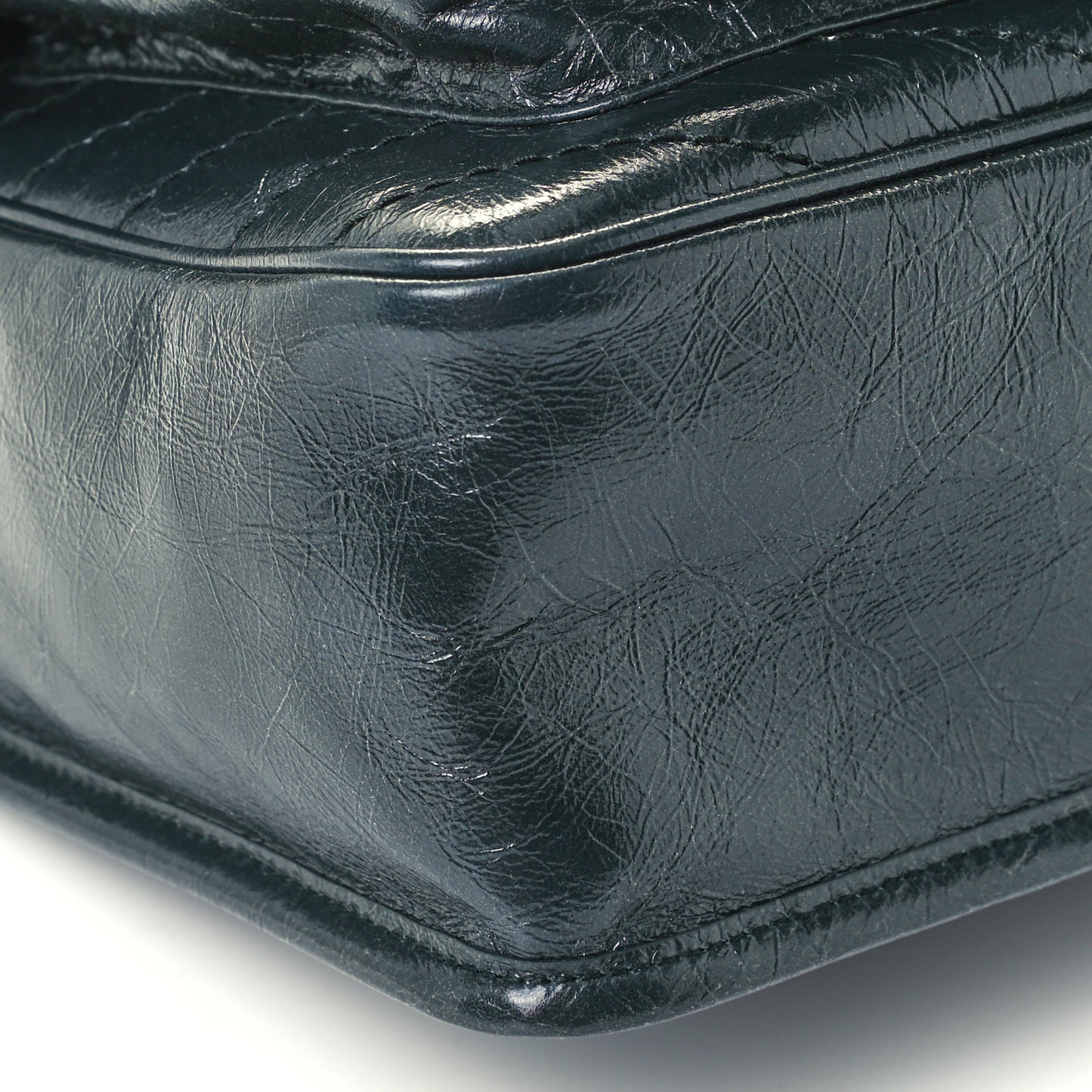 Crinkled Calfskin Matelasse Monogram Baby Niki Chain Satchel Dark Green