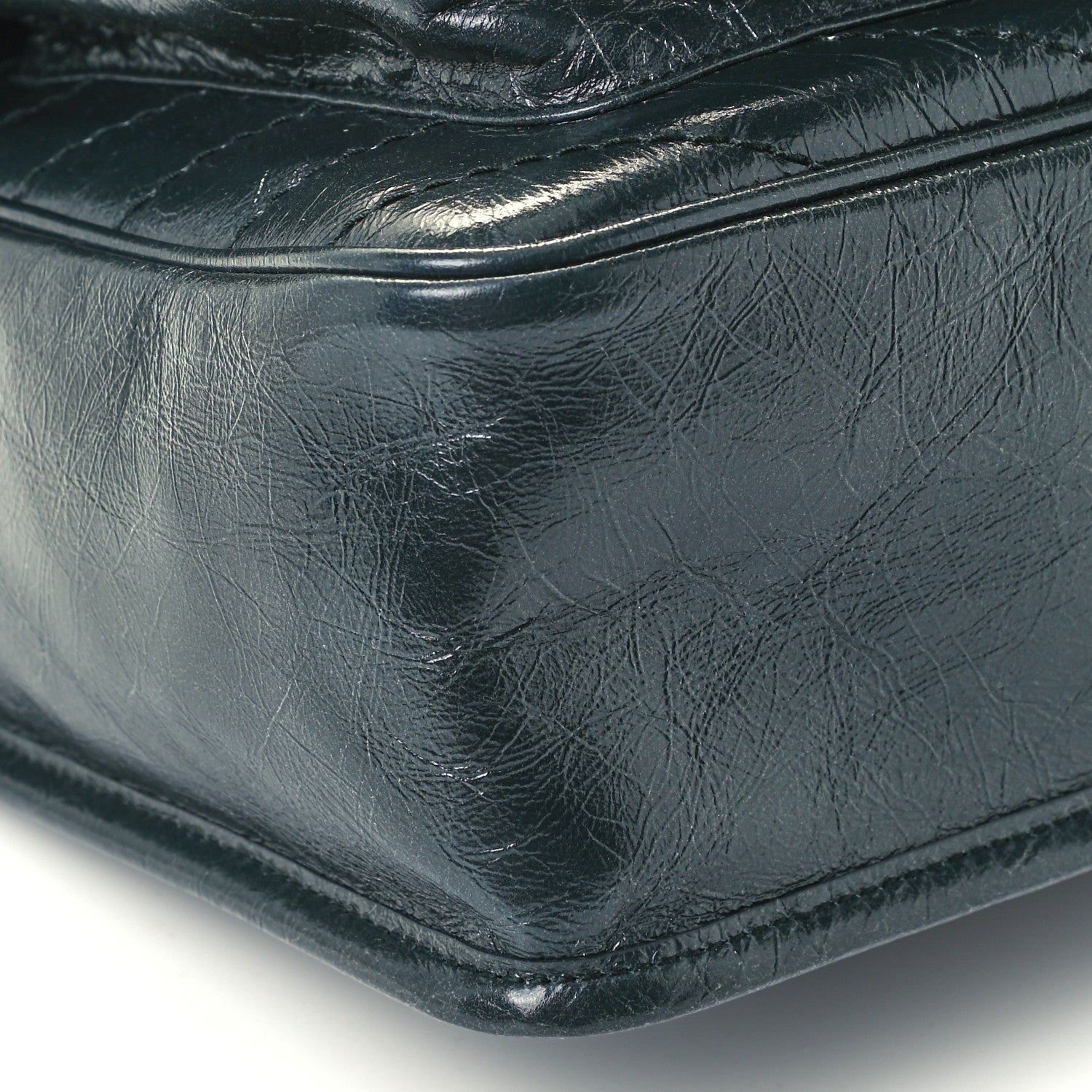 Saint Laurent Crinkled Calfskin Matelasse Monogram Baby Niki Chain Satchel Dark Green 10 of 11