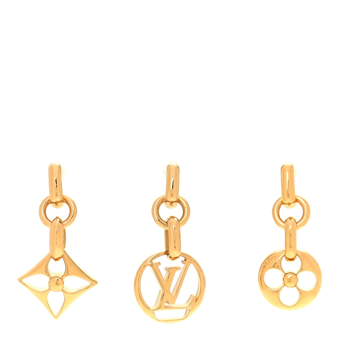 Metal Monogram Fleur Earrings Set of 3 Gold