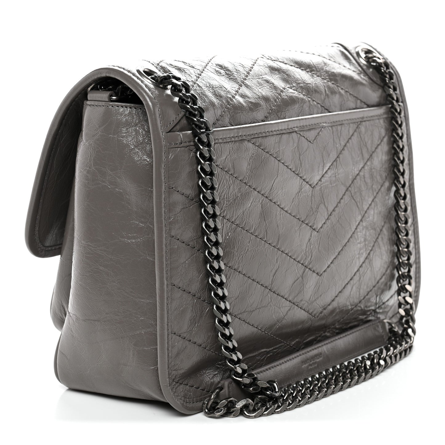 Crinkled Calfskin Matelasse Monogram Medium Niki Chain Satchel Fog
