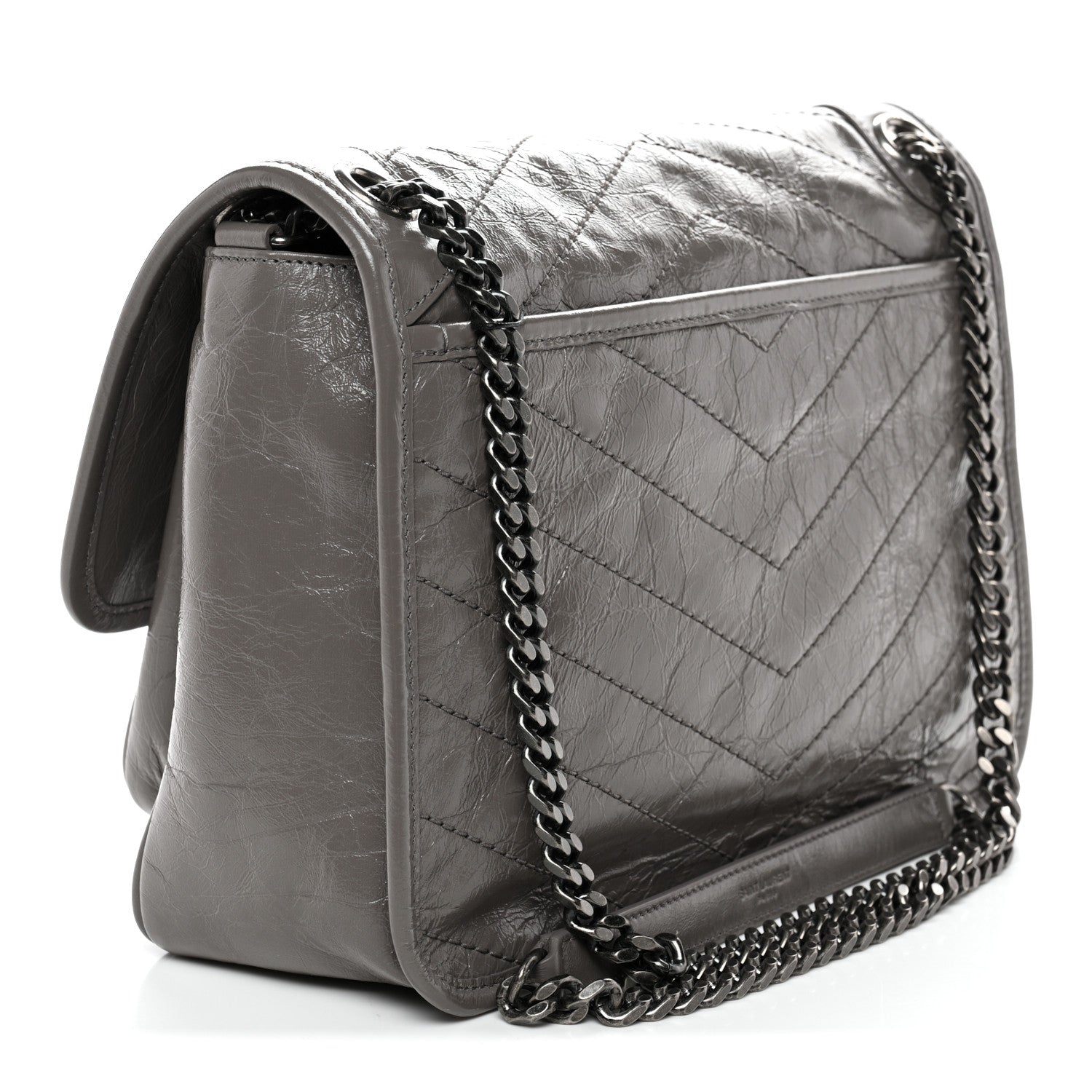Saint Laurent Crinkled Calfskin Matelasse Monogram Medium Niki Chain Satchel Fog 3 of 10