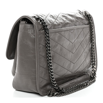 Saint Laurent Crinkled Calfskin Matelasse Monogram Medium Niki Chain Satchel Fog 3 of 10