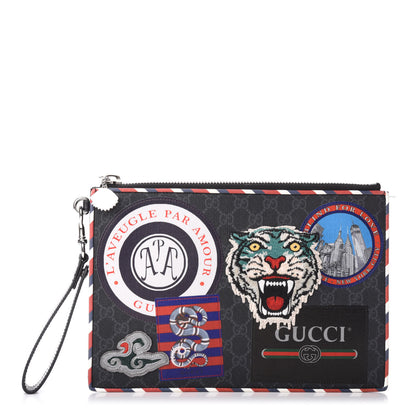 Gucci GG Supreme Monogram Night Courrier Zip Wristlet Pouch Black Multicolor 1 of 7