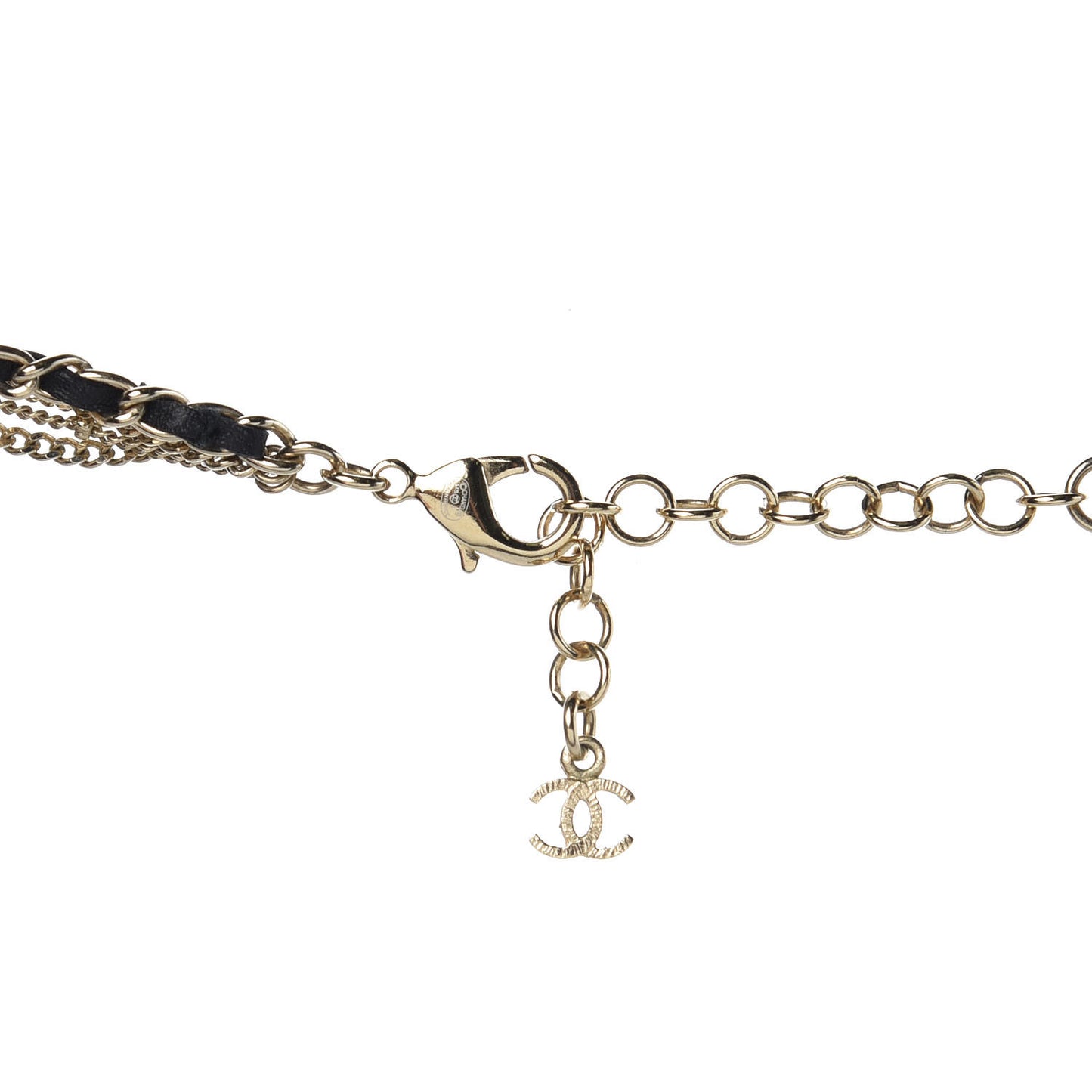 Lambskin Crystal Pearl Chain Necklace Black Gold