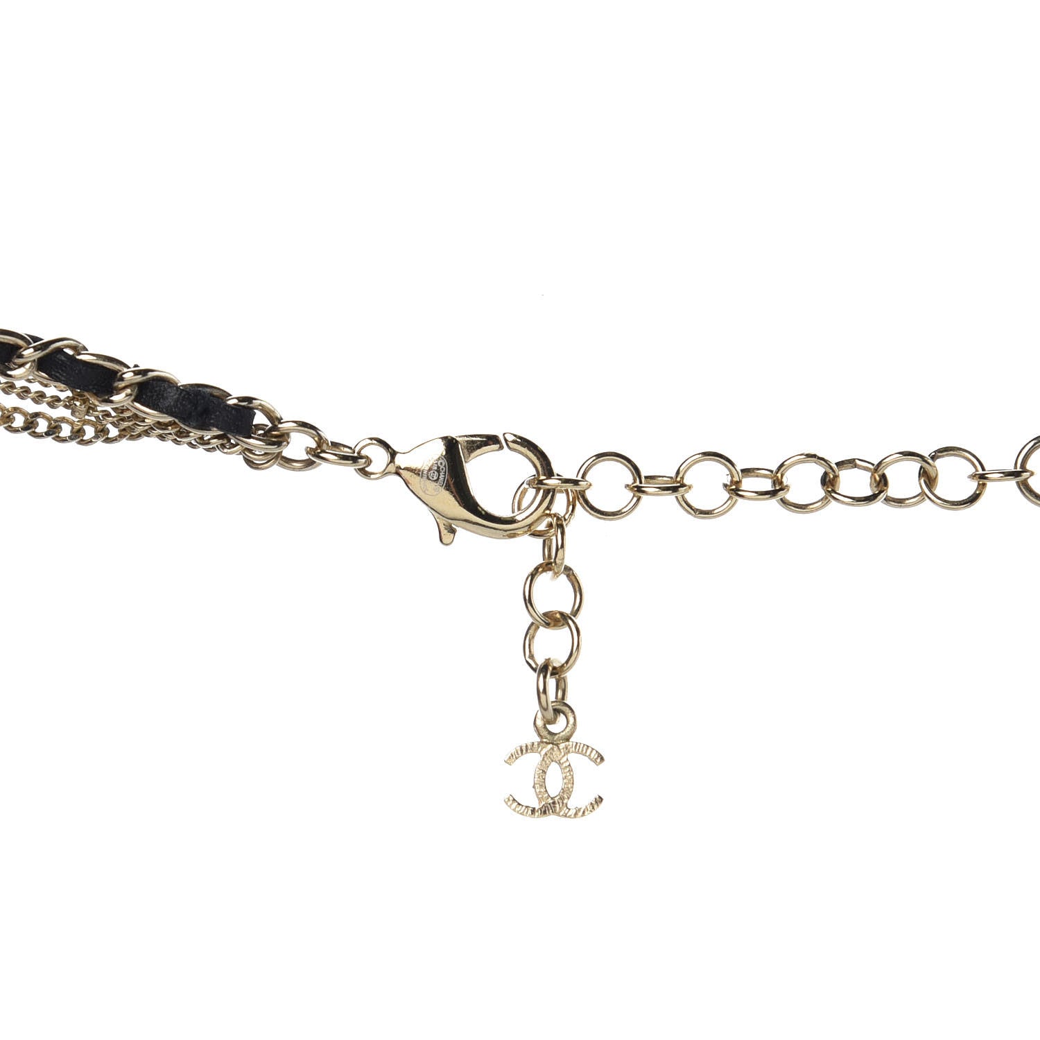 Chanel Lambskin Crystal Pearl Chain Necklace Black Gold 5 of 6
