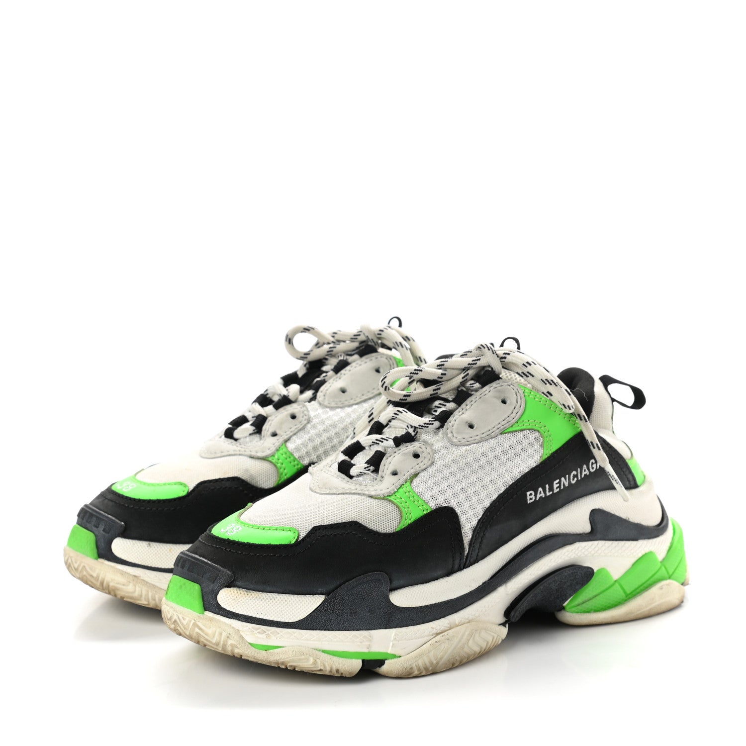 Balenciaga Fabric Mesh Womens Triple S Sneakers 38 White Green Fluo Black 3 of 17