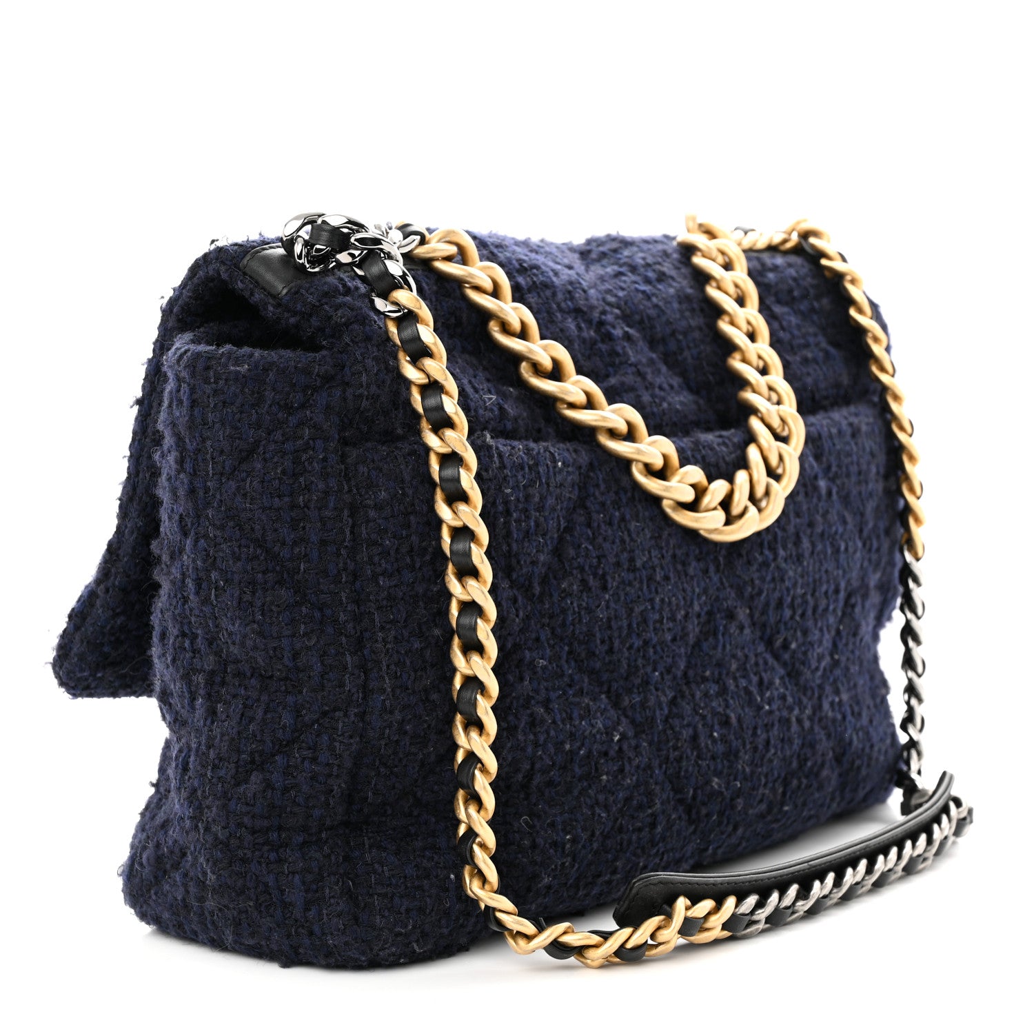 Chanel Tweed Quilted Maxi Chanel 19 Flap Navy 3 of 11
