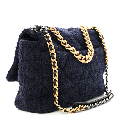 Chanel Tweed Quilted Maxi Chanel 19 Flap Navy 3 of 11
