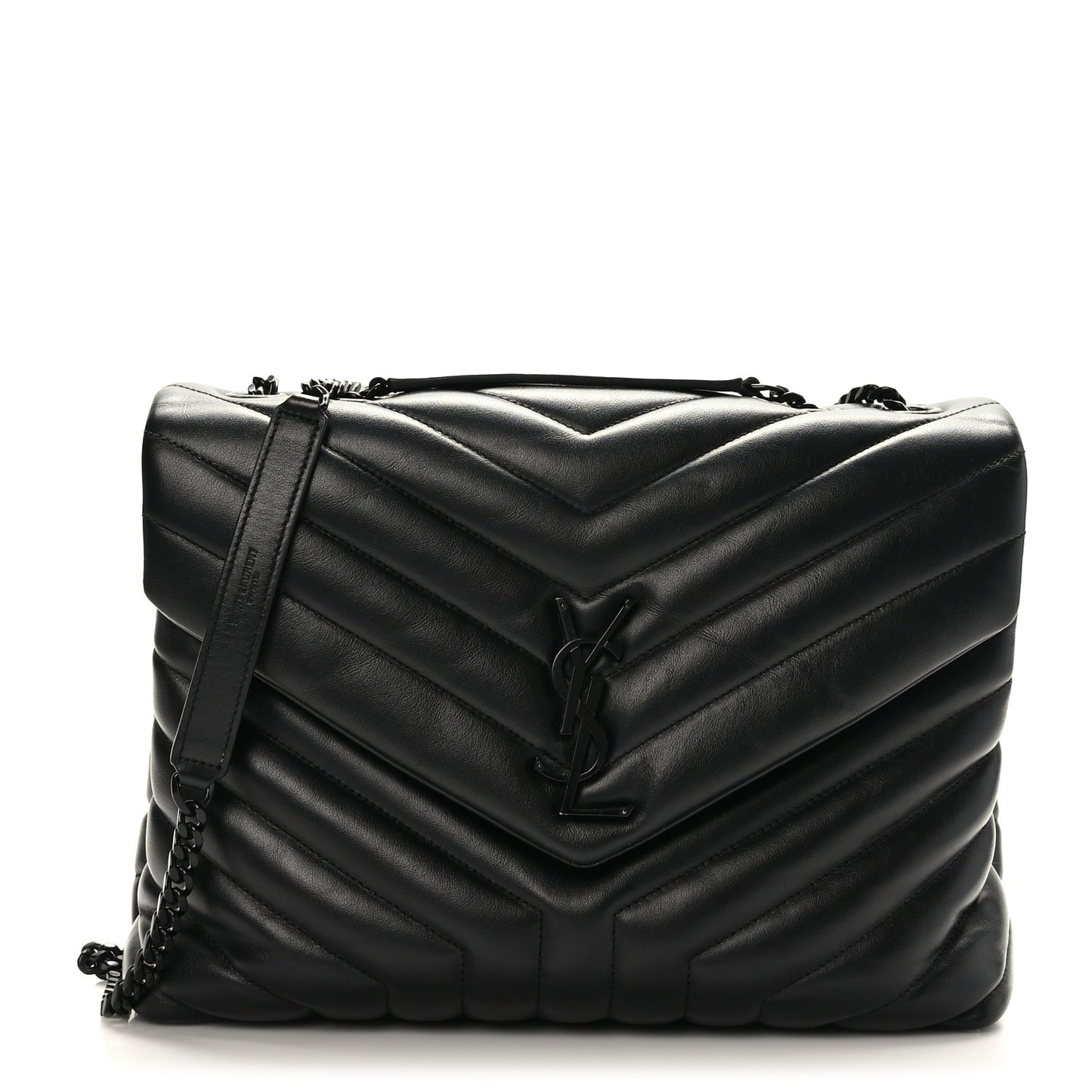 Calfskin Y Quilted Monogram Monochrome Medium Loulou Chain Satchel Black