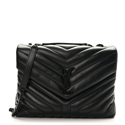 Saint Laurent Calfskin Y Quilted Monogram Monochrome Medium Loulou Chain Satchel Black 1 of 9