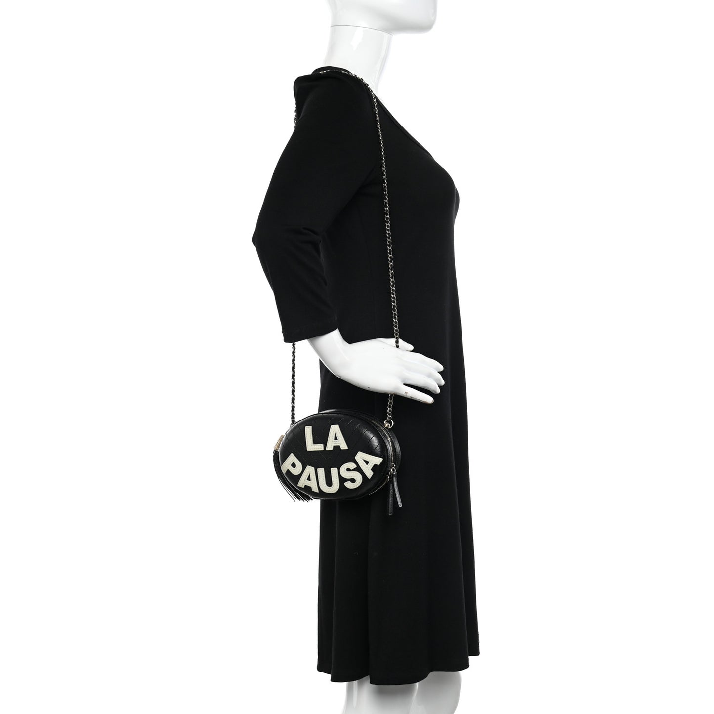 Lambskin Embroidered Chevron Quilted La Pausa Tassel Clutch Black