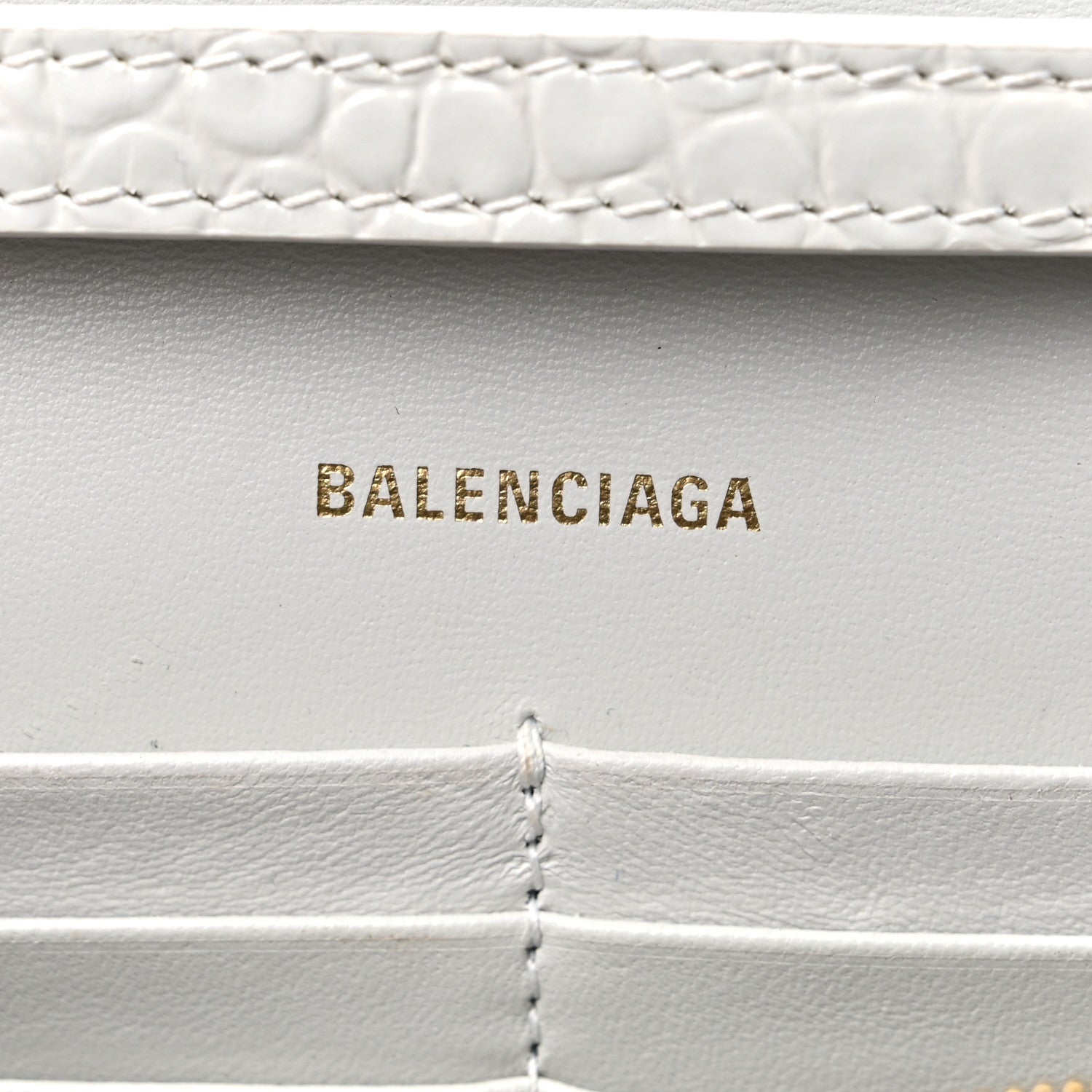 Balenciaga Shiny Calfskin Crocodile Embossed Hourglass Chain Bag White 6 of 12