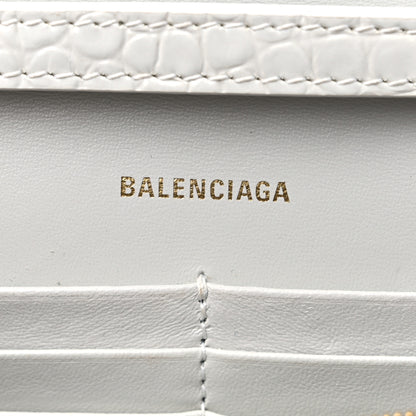Balenciaga Shiny Calfskin Crocodile Embossed Hourglass Chain Bag White 6 of 12