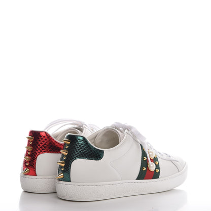 Gucci Calfskin Web Studded Ace Sneakers 37.5 White 4 of 9