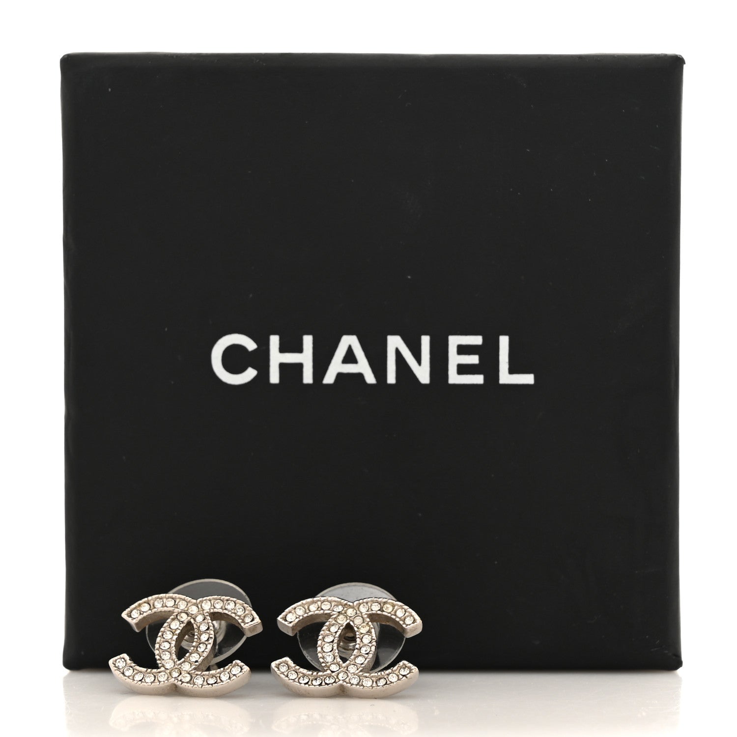 Chanel Crystal CC Earrings Silver 5 of 5