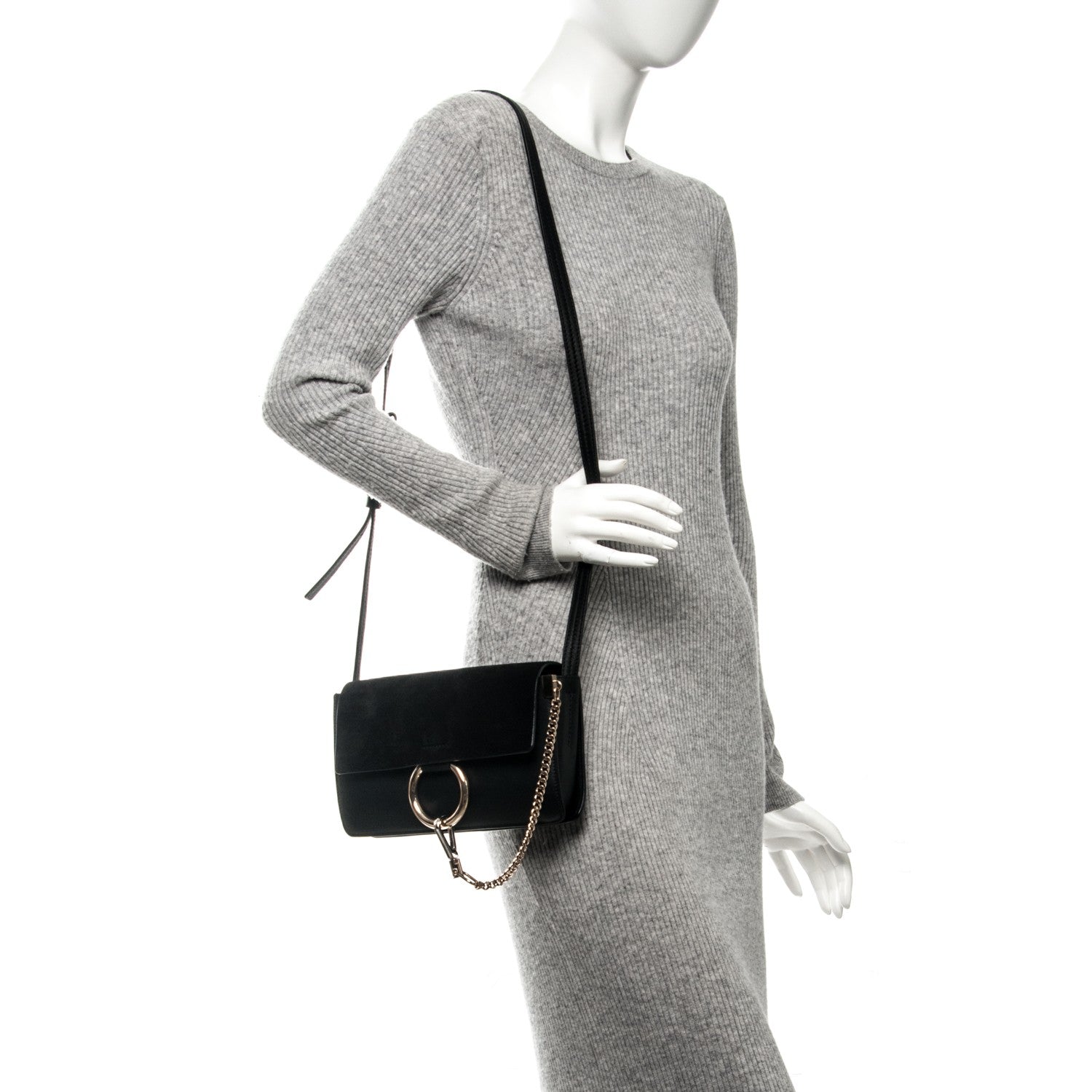 Chloe Suede Calfskin Small Faye Shoulder Bag Black 2 of 7