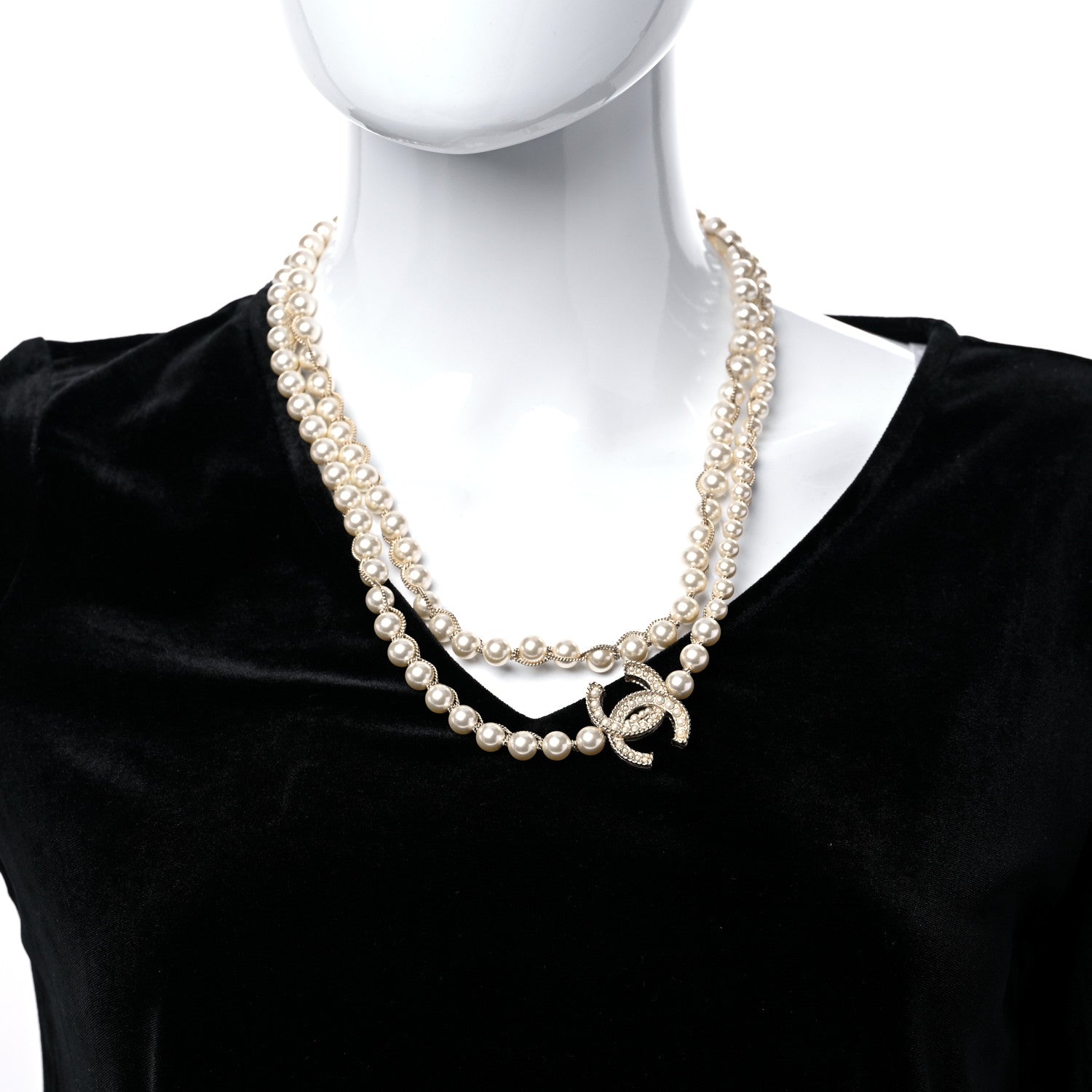 Chanel Crystal Pearl CC Chain Long Necklace Gold 2 of 6