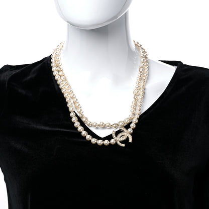 Chanel Crystal Pearl CC Chain Long Necklace Gold 2 of 6