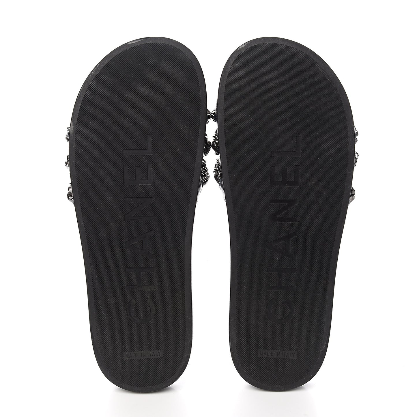 Lambskin Chain Slides Sandals Flats 39 Silver