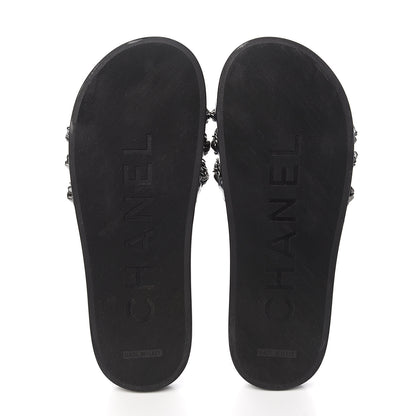 Chanel Lambskin Chain Slides Sandals Flats 39 Silver 5 of 9