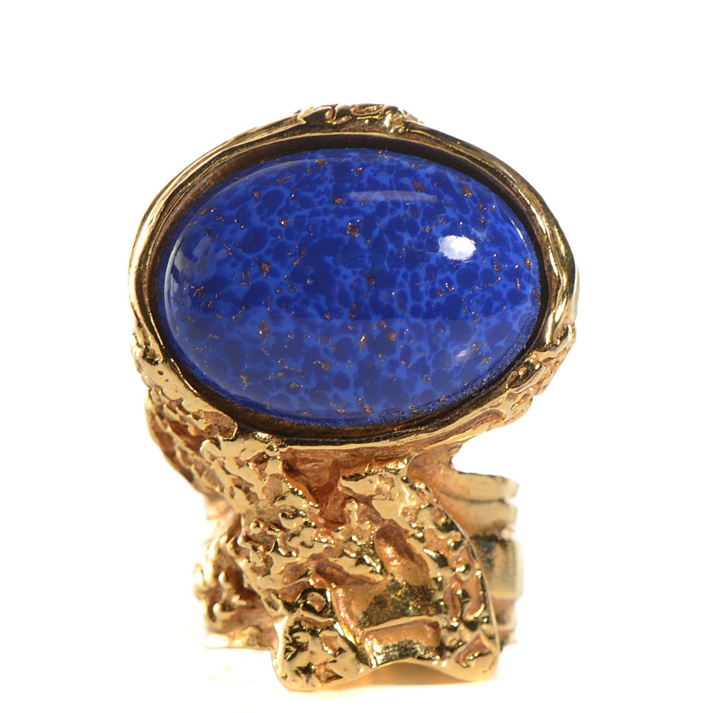 Glass Cabochon Arty Ovale Ring 8 Gold Lapis