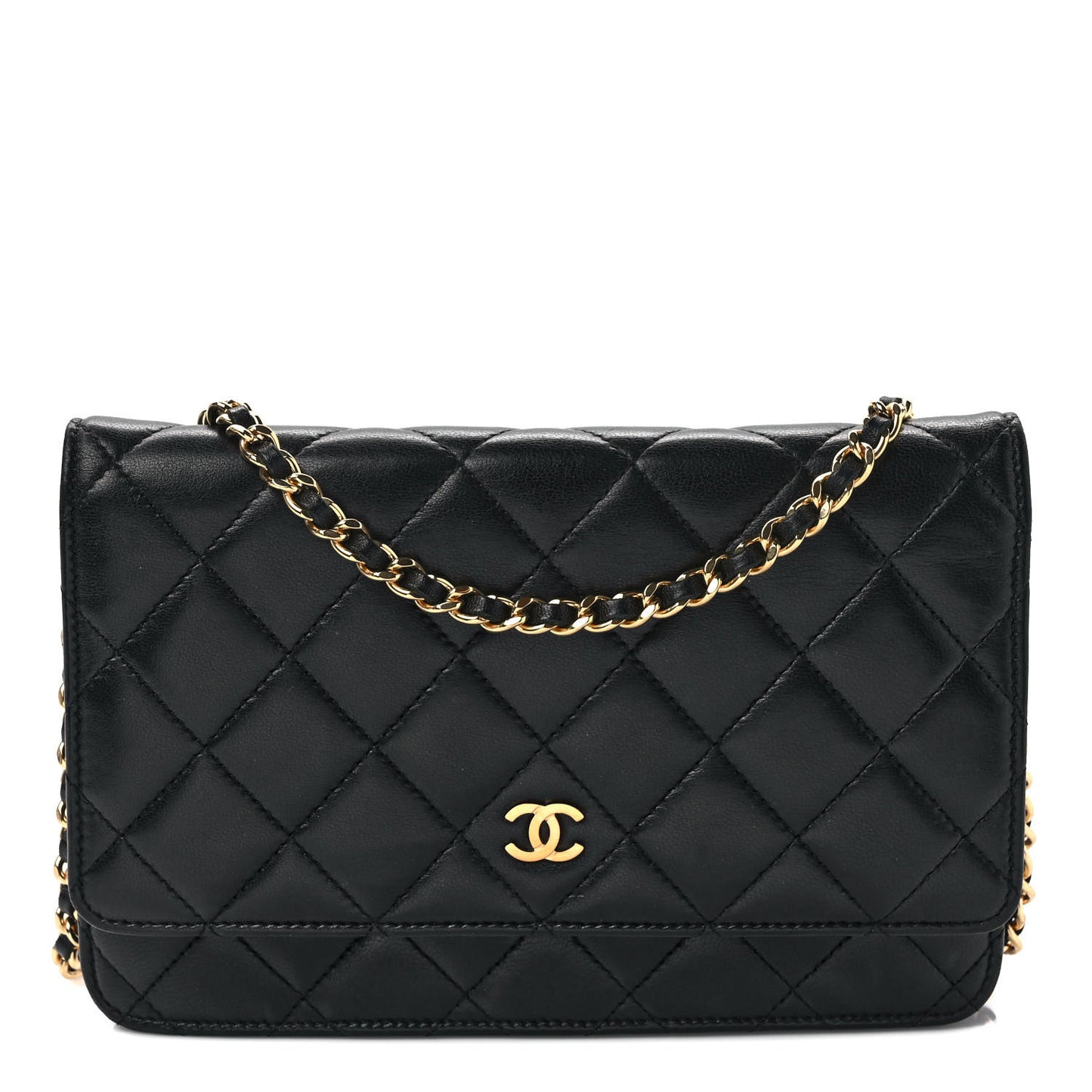 Lambskin Quilted Wallet On Chain WOC Black