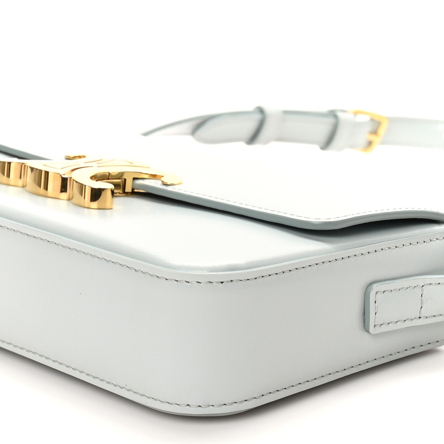 Shiny Calfskin Triomphe Shoulder Bag Soft Blue