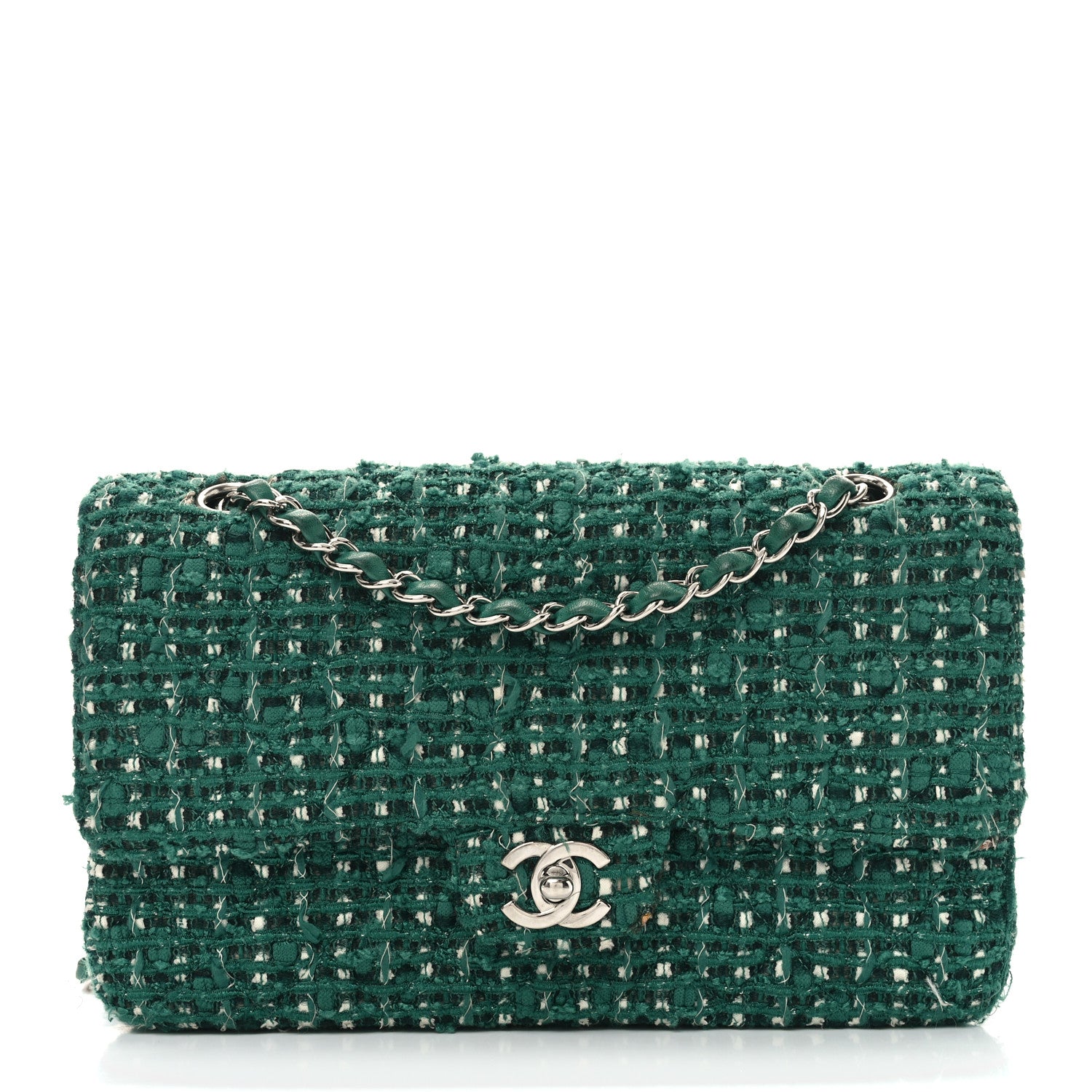 Chanel Tweed Quilted Medium Double Flap Green 1 of 13