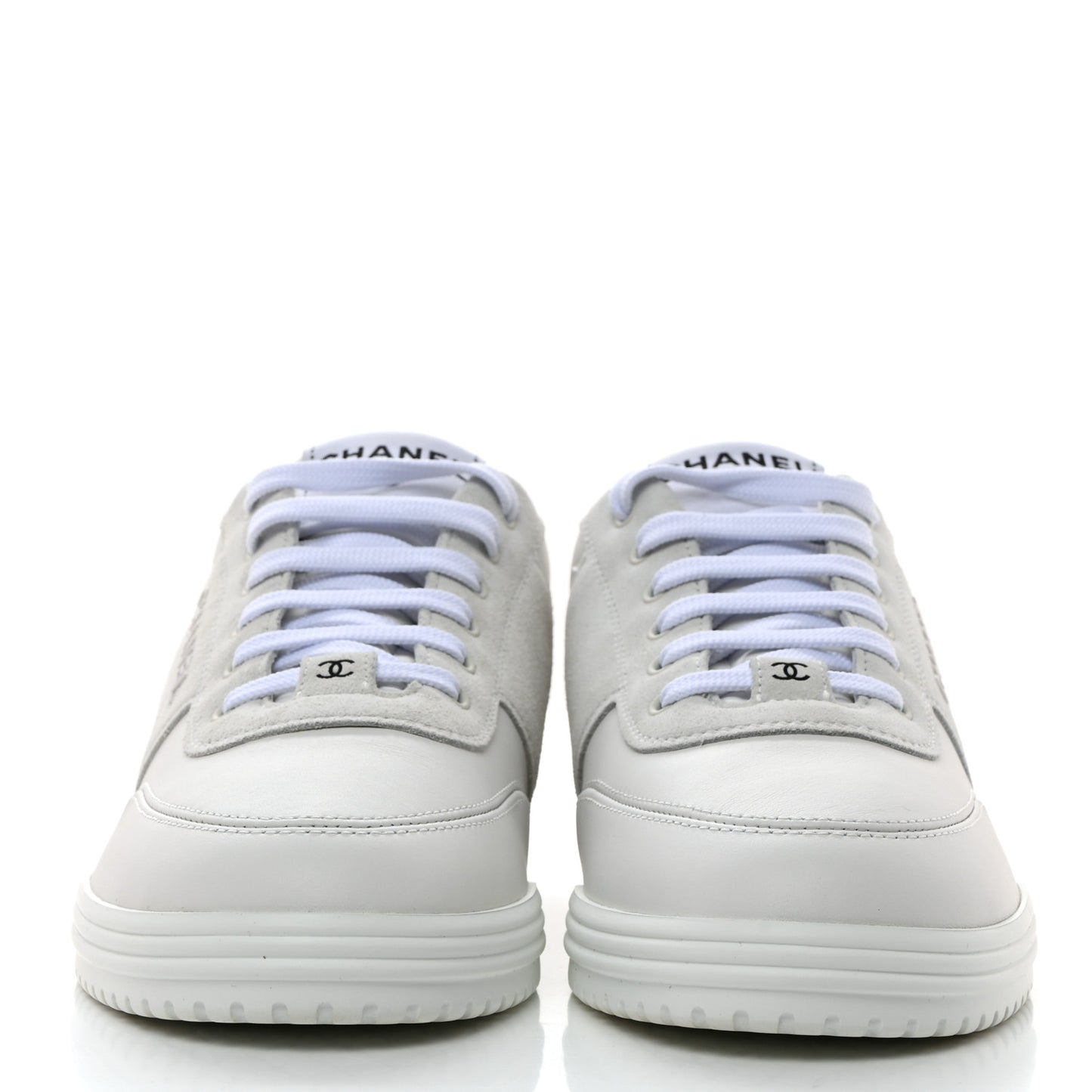 Calfskin Suede Coco Mark Logo Womens Sneakers 38 White