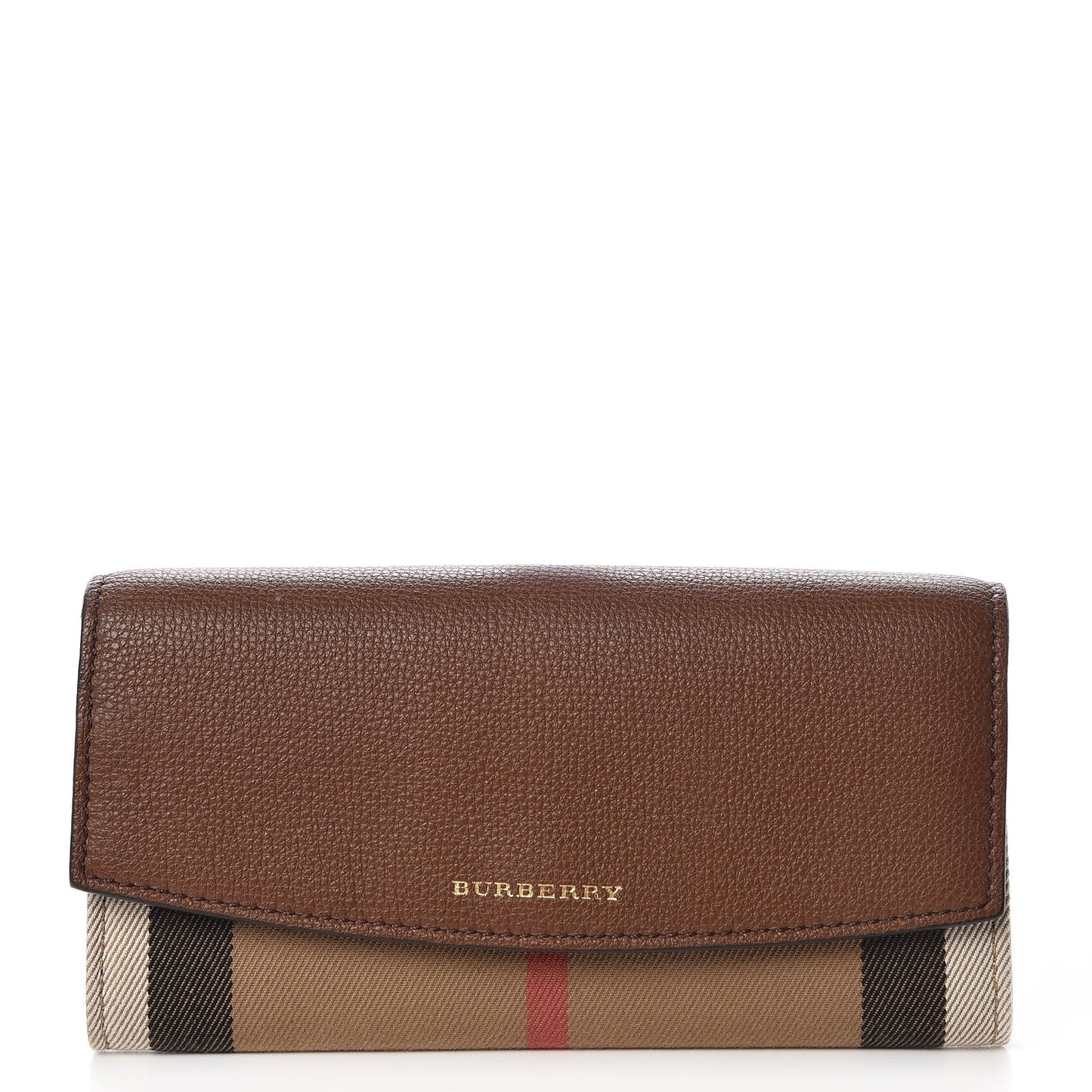 Grainy Calfskin House Check Continental Wallet Tan