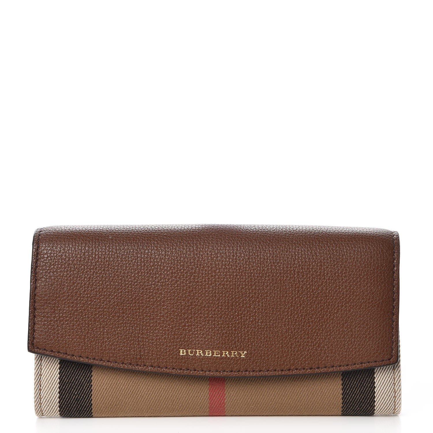 Burberry Grainy Calfskin House Check Continental Wallet Tan 1 of 7