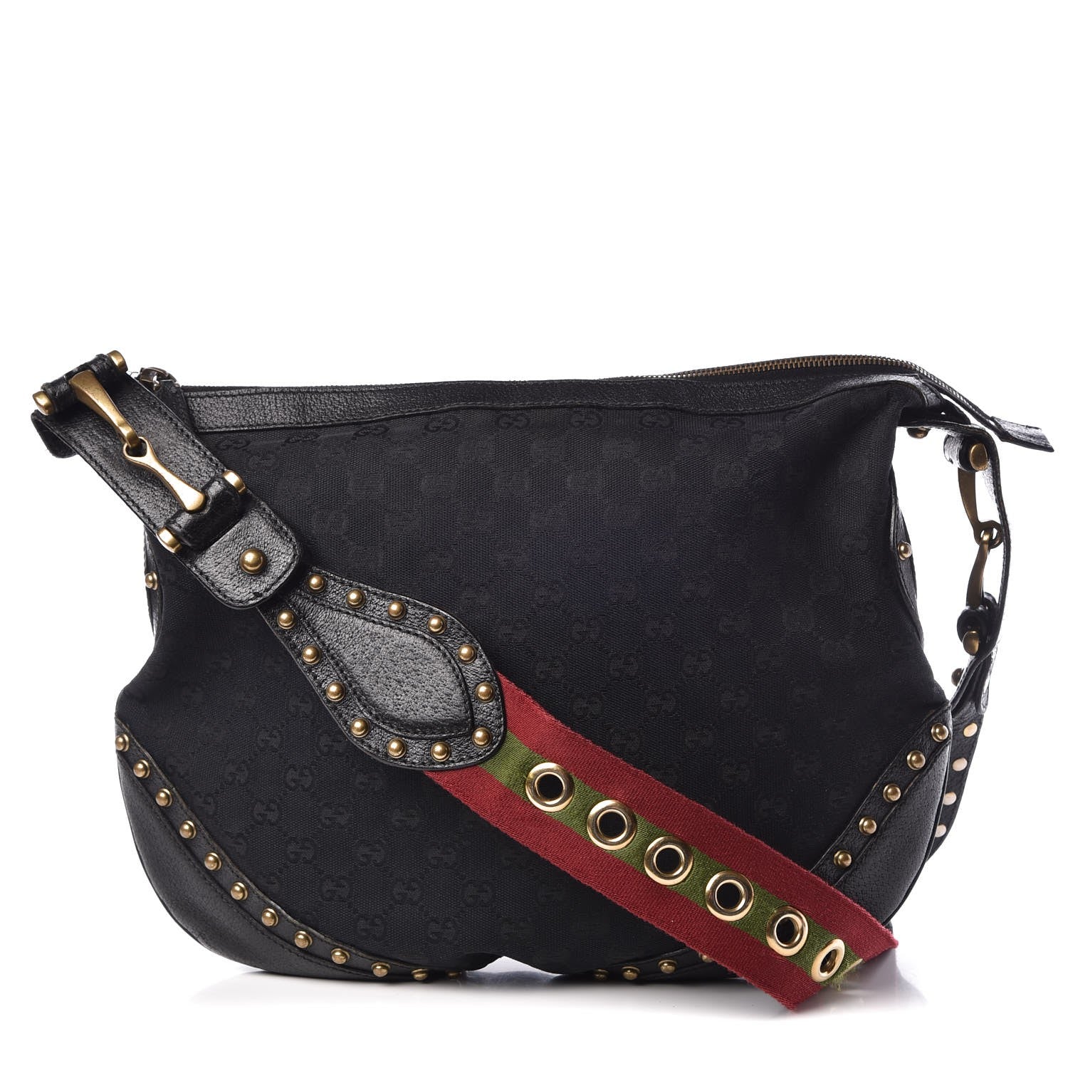Gucci Monogram Pelham Studded Shoulder Bag Black 1 of 10