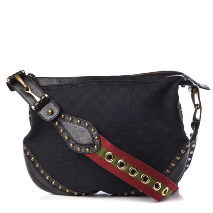 Gucci Monogram Pelham Studded Shoulder Bag Black 1 of 10
