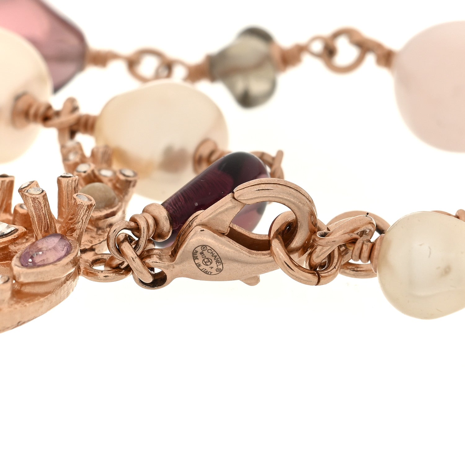 Chanel Crystal Marquise CC Irregular Pearl Bracelet Gold Purple 4 of 4