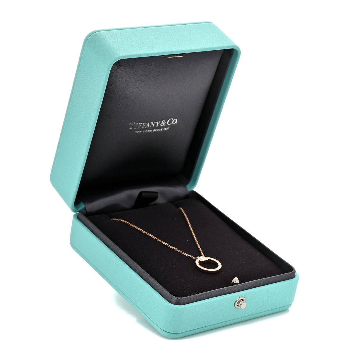 Tiffany 18K Rose Gold Diamond T Baguette Pave Pendant Necklace 6 of 6