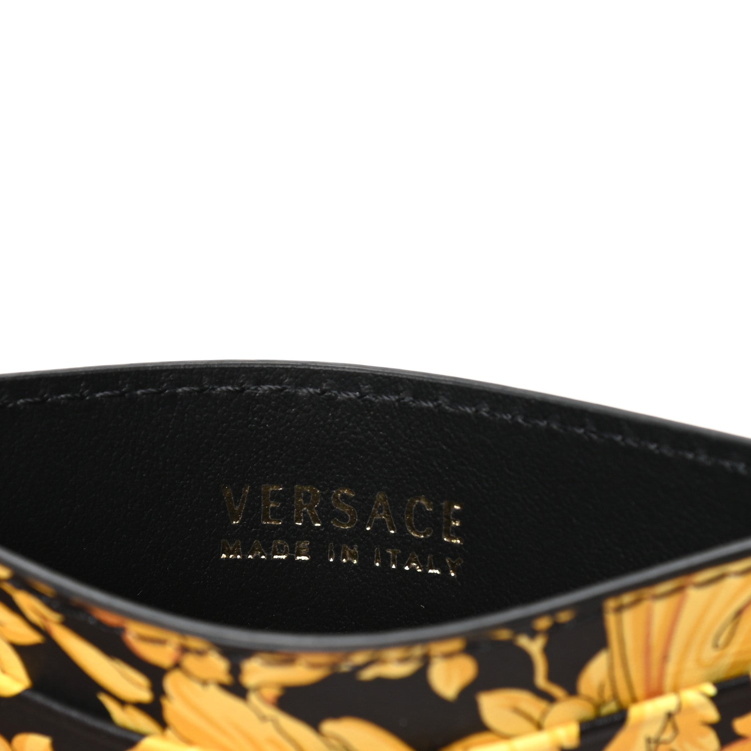 Versace Calfskin Barocco Printed Card Holder Black Gold 4 of 4