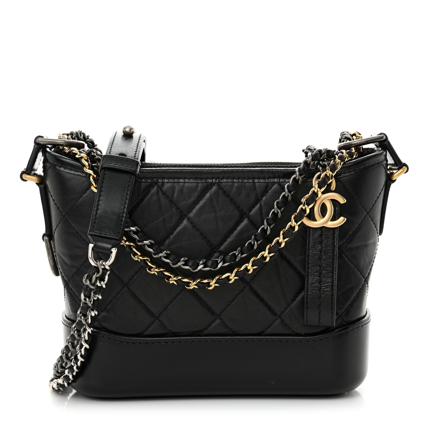 Aged Calfskin Quilted Small Gabrielle Hobo Black