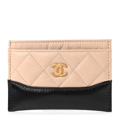 Chanel Aged Calfskin Quilted Gabrielle Card Holder Wallet Beige Black 1 of 12