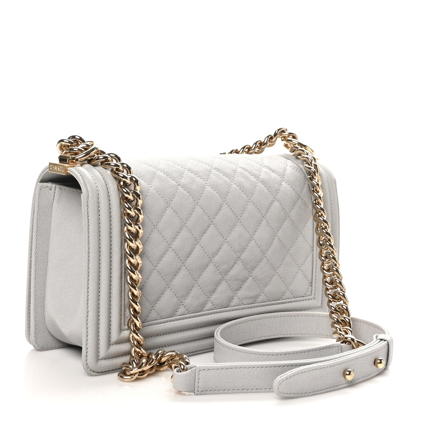Caviar Quilted Medium Boy Flap Light Grey