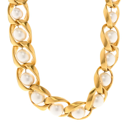 Saint Laurent Resin Pearl Chain Link Necklace Gold 1 of 6