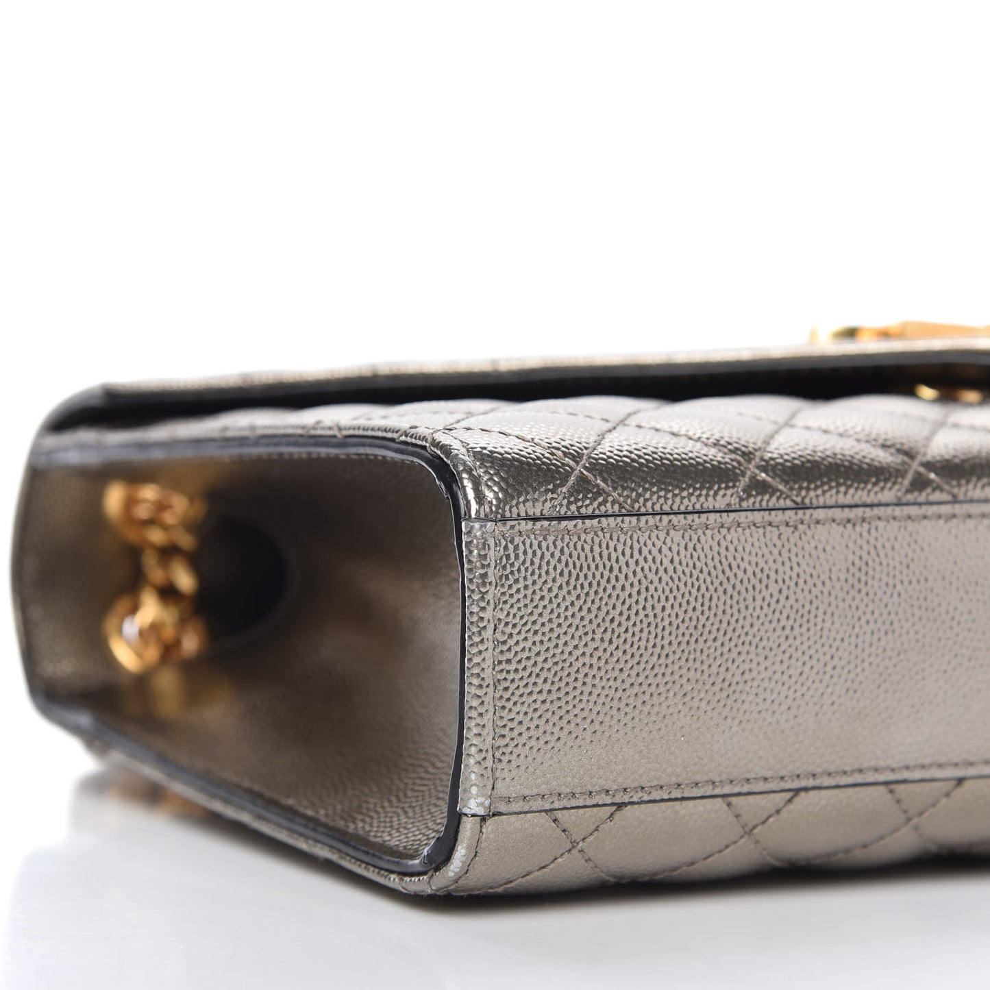 Metallic Grain De Poudre Textured Mixed Matelasse Triquilt Medium Monogram Satchel Piombo