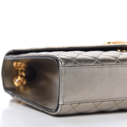 Saint Laurent Metallic Grain De Poudre Textured Mixed Matelasse Triquilt Medium Monogram Satchel Piombo 6 of 10