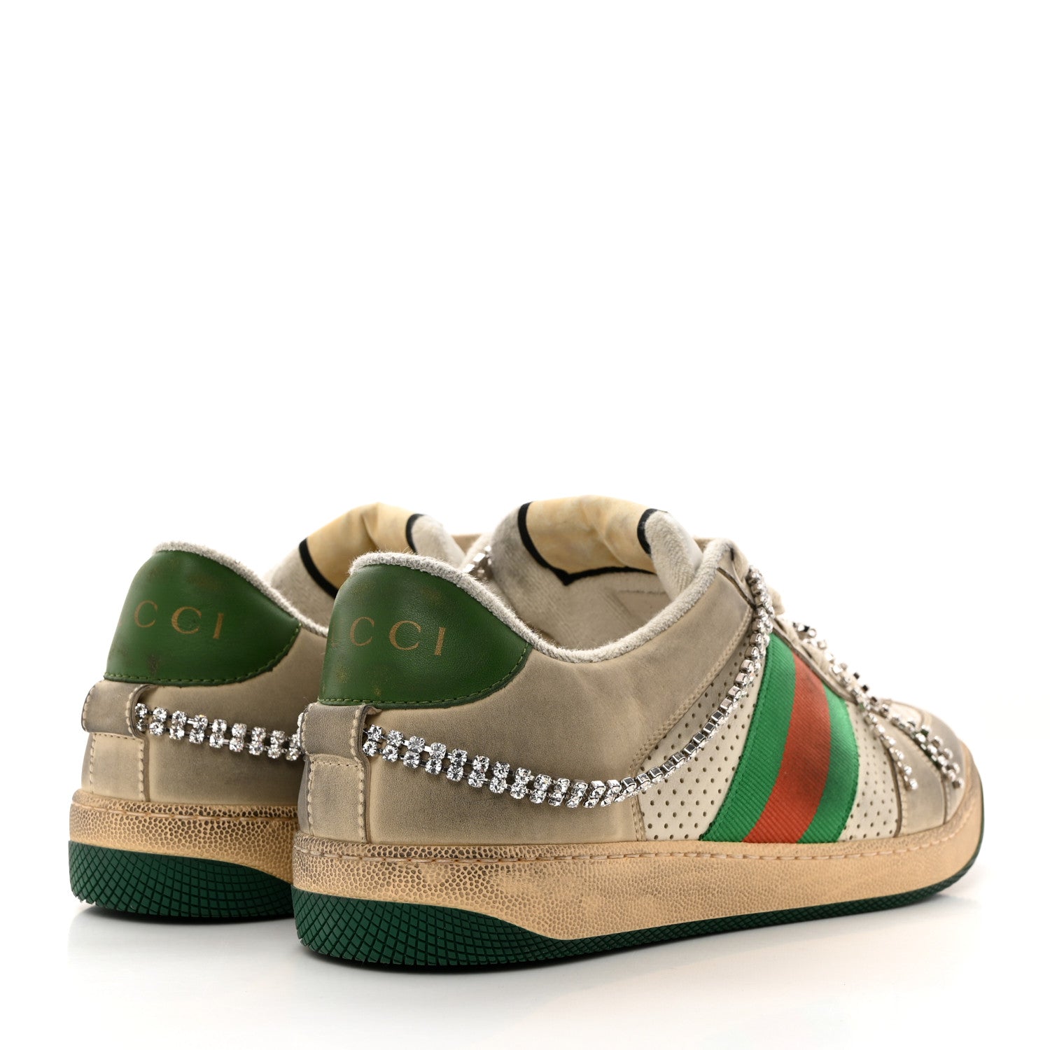 Gucci Nubuck Calfskin Web Removable Crystals Mens Screener Sneakers 9 Dusty Milk New Mystic White 4 of 7