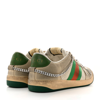 Gucci Nubuck Calfskin Web Removable Crystals Mens Screener Sneakers 9 Dusty Milk New Mystic White 4 of 7